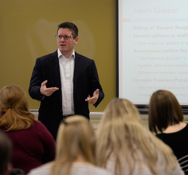 Professor Josh Sumpter lectures in his Biblical & Ministry Studies course