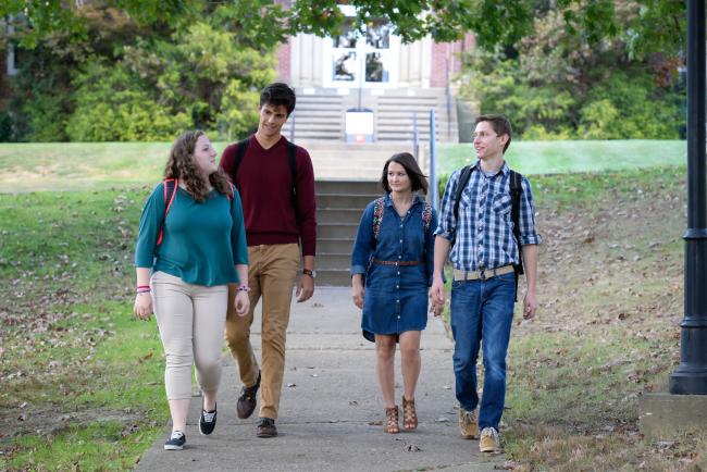 students walking on campus